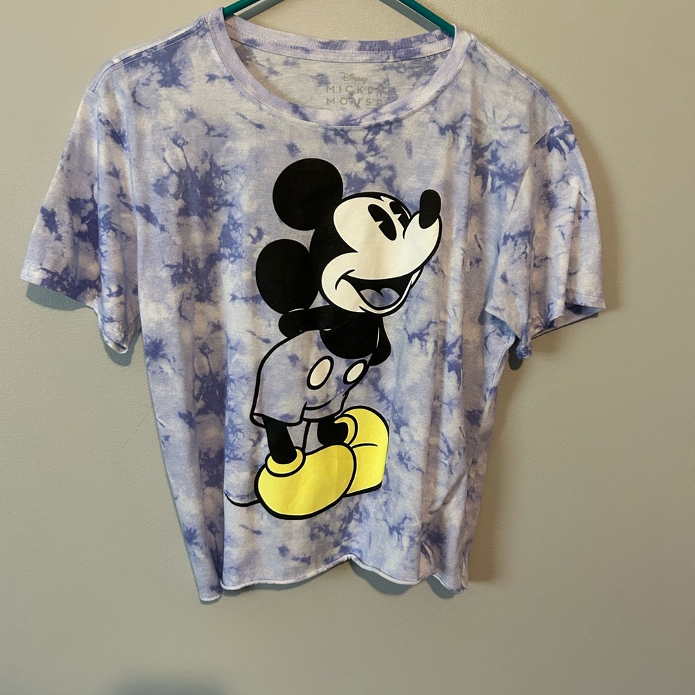 Disney Tie-Dye Blue and Yellow Mickey Mouse Short Sleeve Cropped Women’s Tee